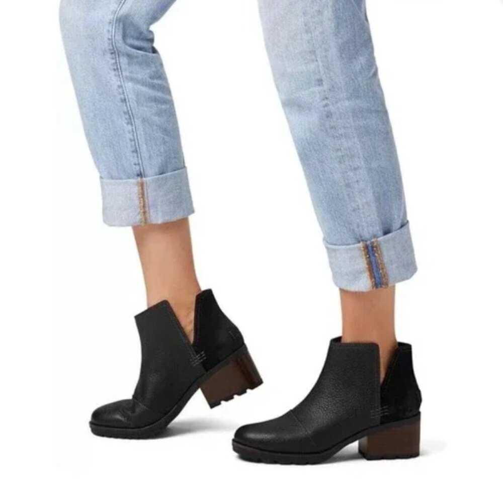 SOREL Cate Cutout Suede and Pebbled Leather Booties black 9.5